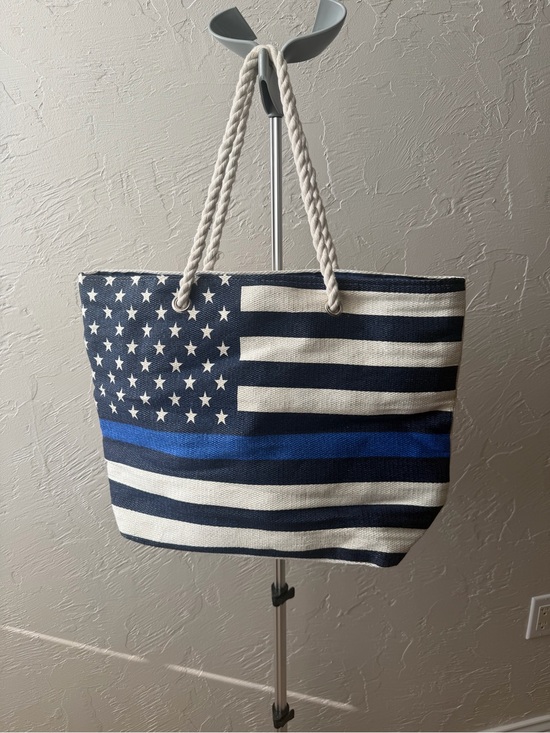 Handbags - Canvas Thin Blue LineFlag Tote Bag with Blue Stripe